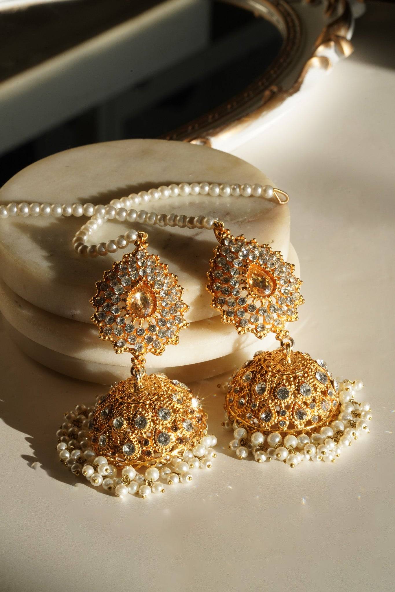 Tania - Lightweight Jhumka With Beaded Tana Chain Jhumkas from Inaury