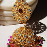 Tania - Lightweight Jhumka With Beaded Tana Chain - Inaury - Gold & Multicolor - Paan Shape Top - 1 - AC - AC Earrings - All