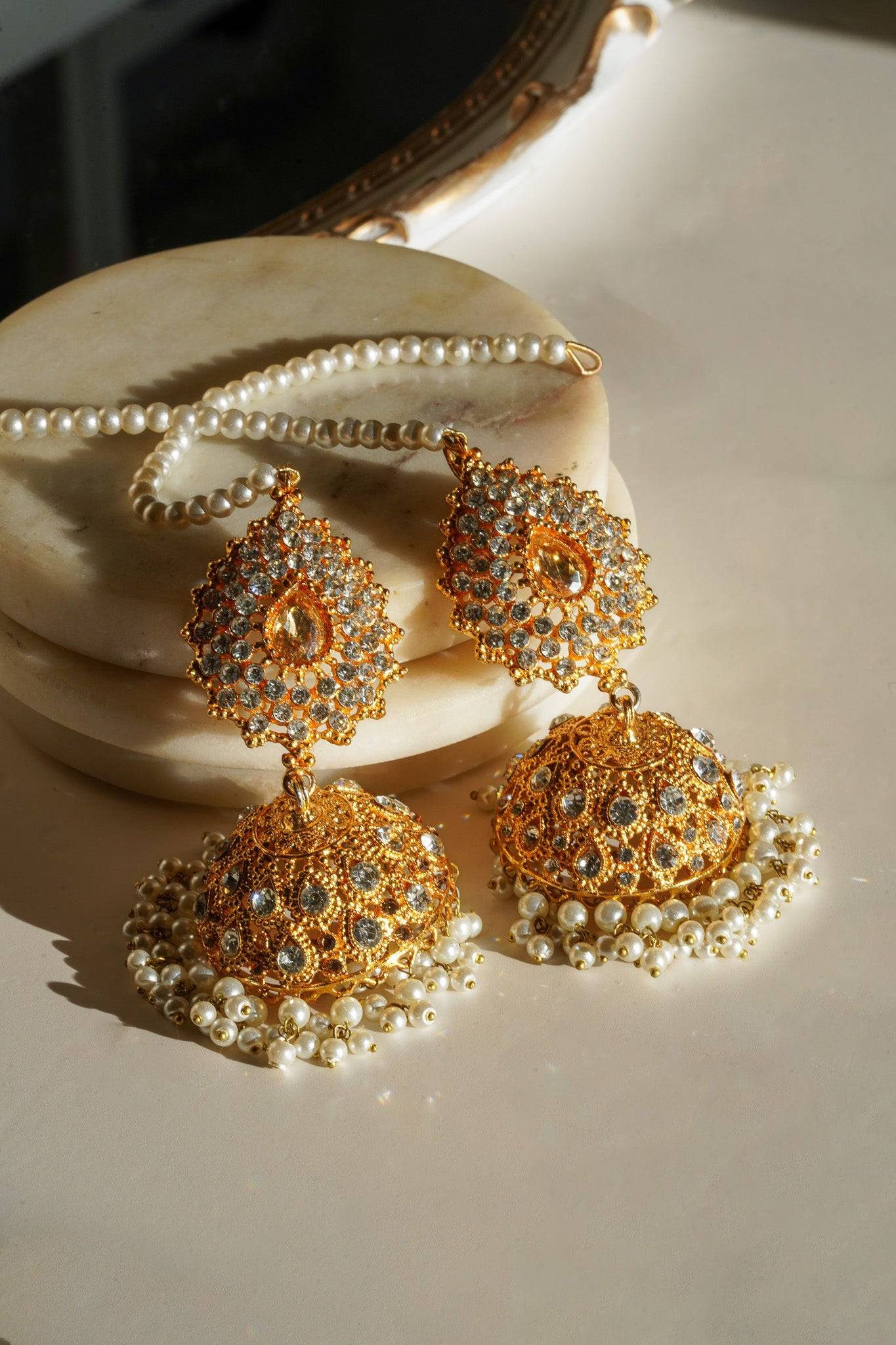 Tania - Lightweight Jhumka With Beaded Tana Chain Jhumkas from Inaury