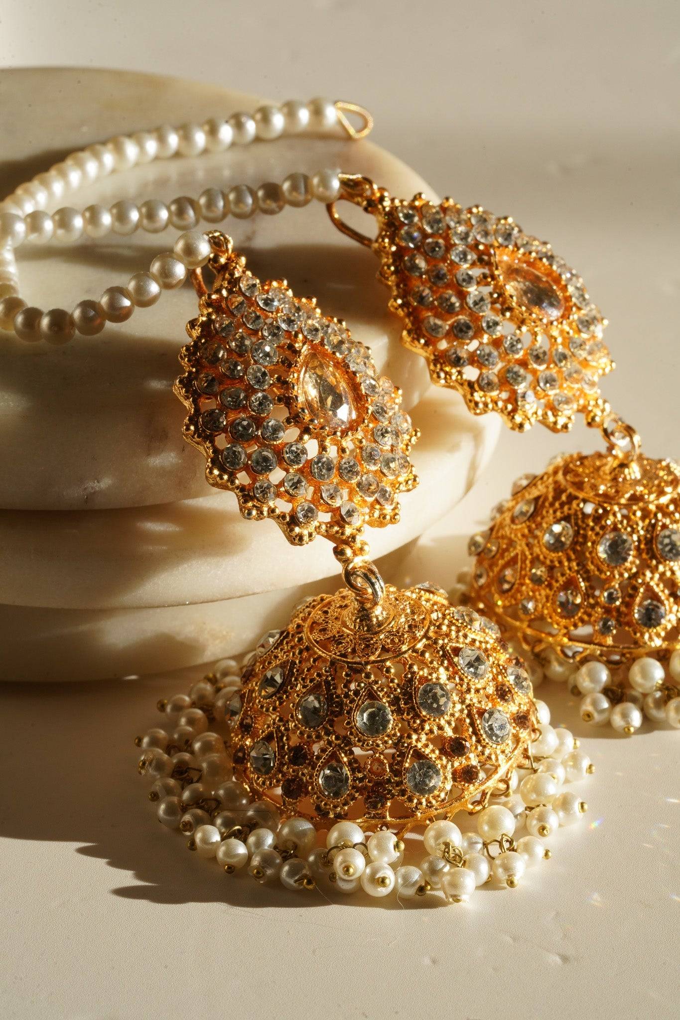 Tania - Lightweight Jhumka With Beaded Tana Chain Jhumkas from Inaury