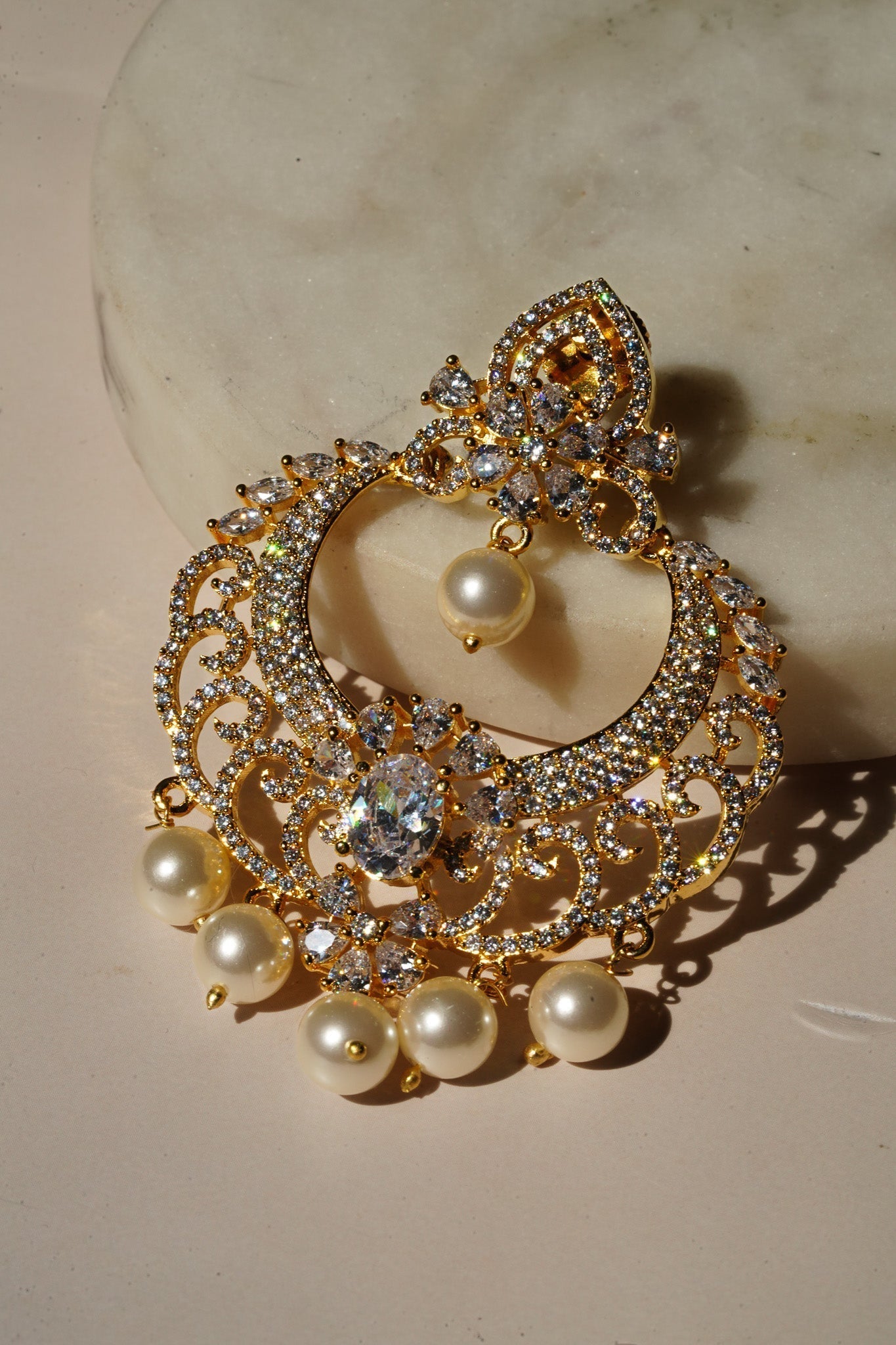 Tasnim- CZ Gold Chandbali Earrings Chandbali from Inaury