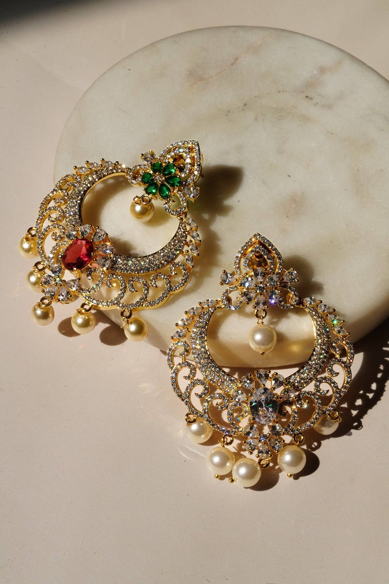 Tasnim- CZ Gold Chandbali Earrings Chandbali from Inaury