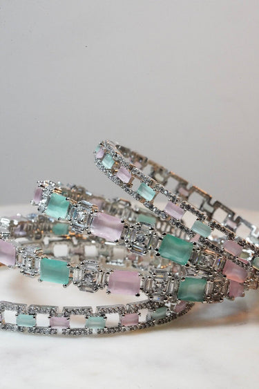 Trisha - Pink & Mint AD Bangles (Set of 4) Bangles from Inaury