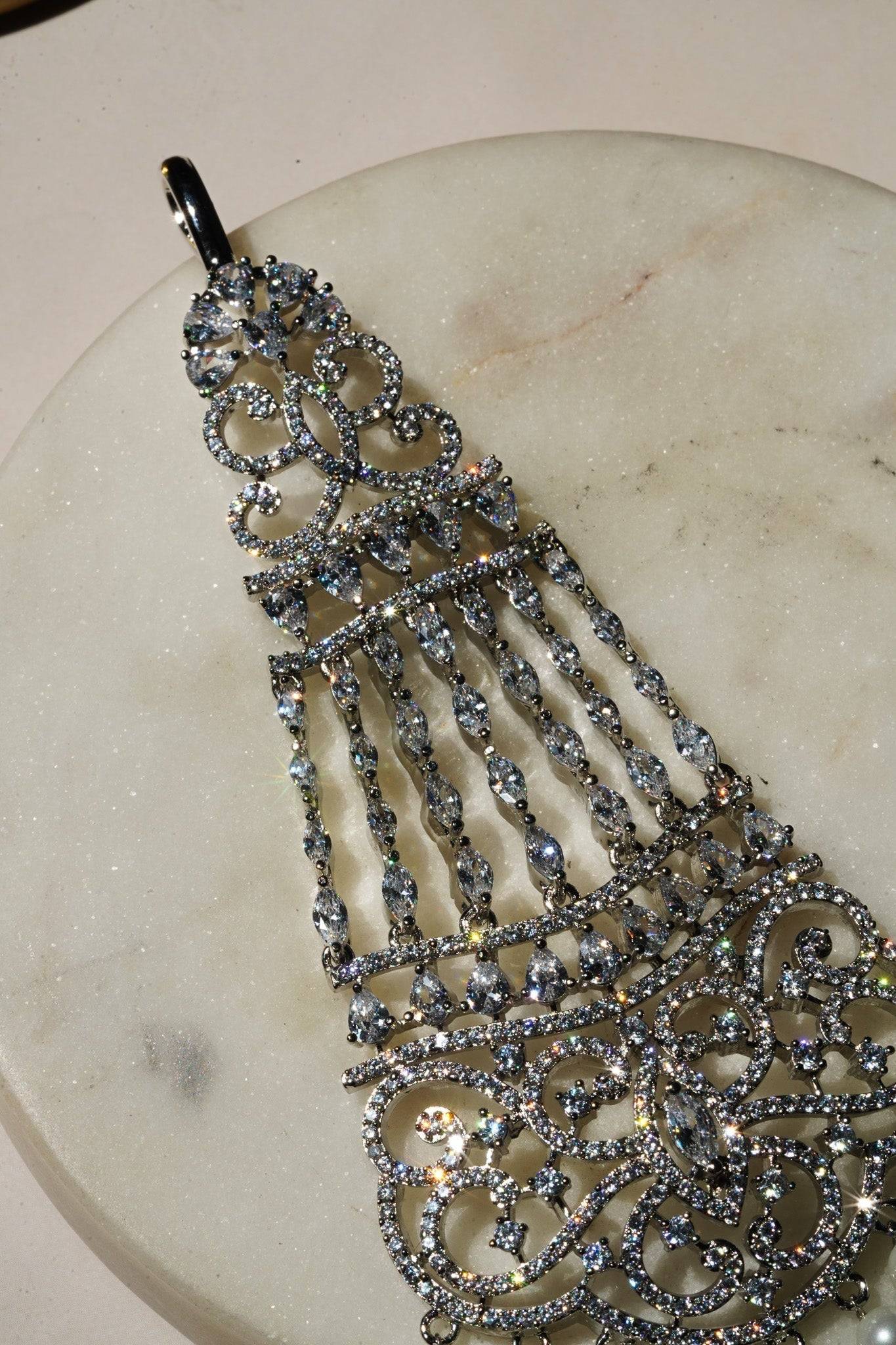 Zara - Silver AD Jhoomer-Passa With Pearls Passa - Jhoomer from Inaury