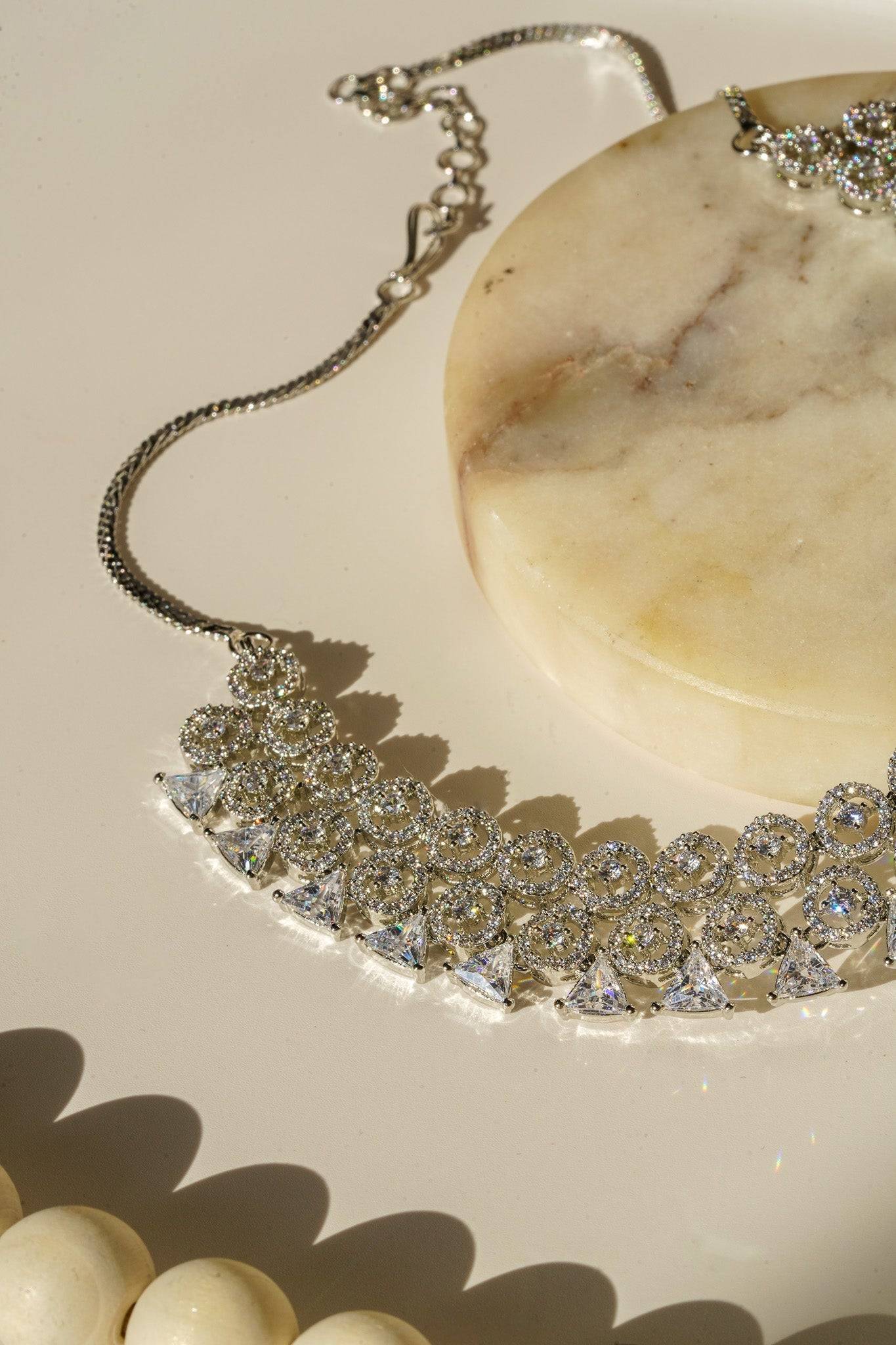 Zeba Necklace Set in Rhodium Plating with AD Diamante Accent Stones