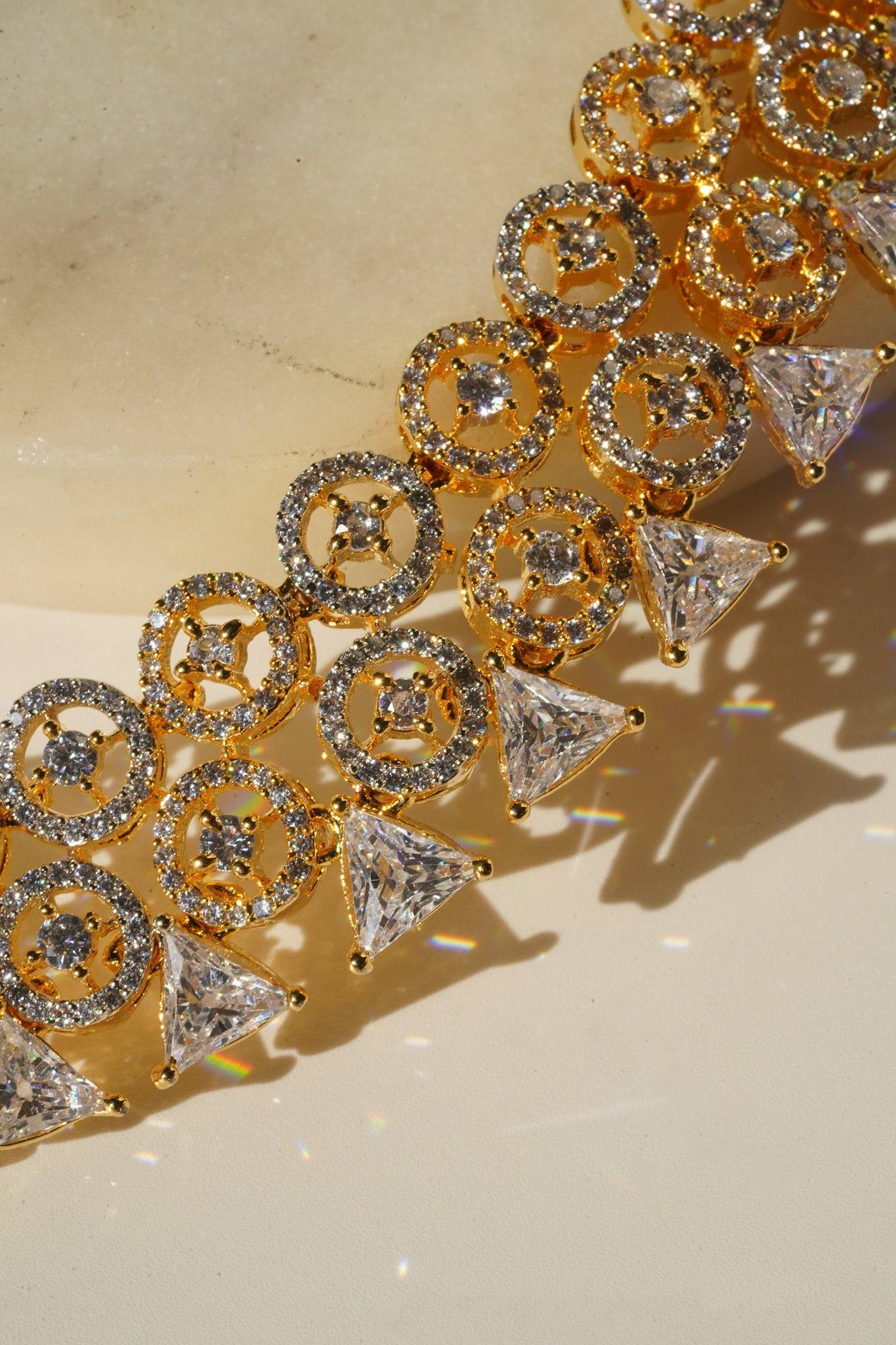 Zeba Necklace Set in Gold Plating with AD Diamante Accent Stones