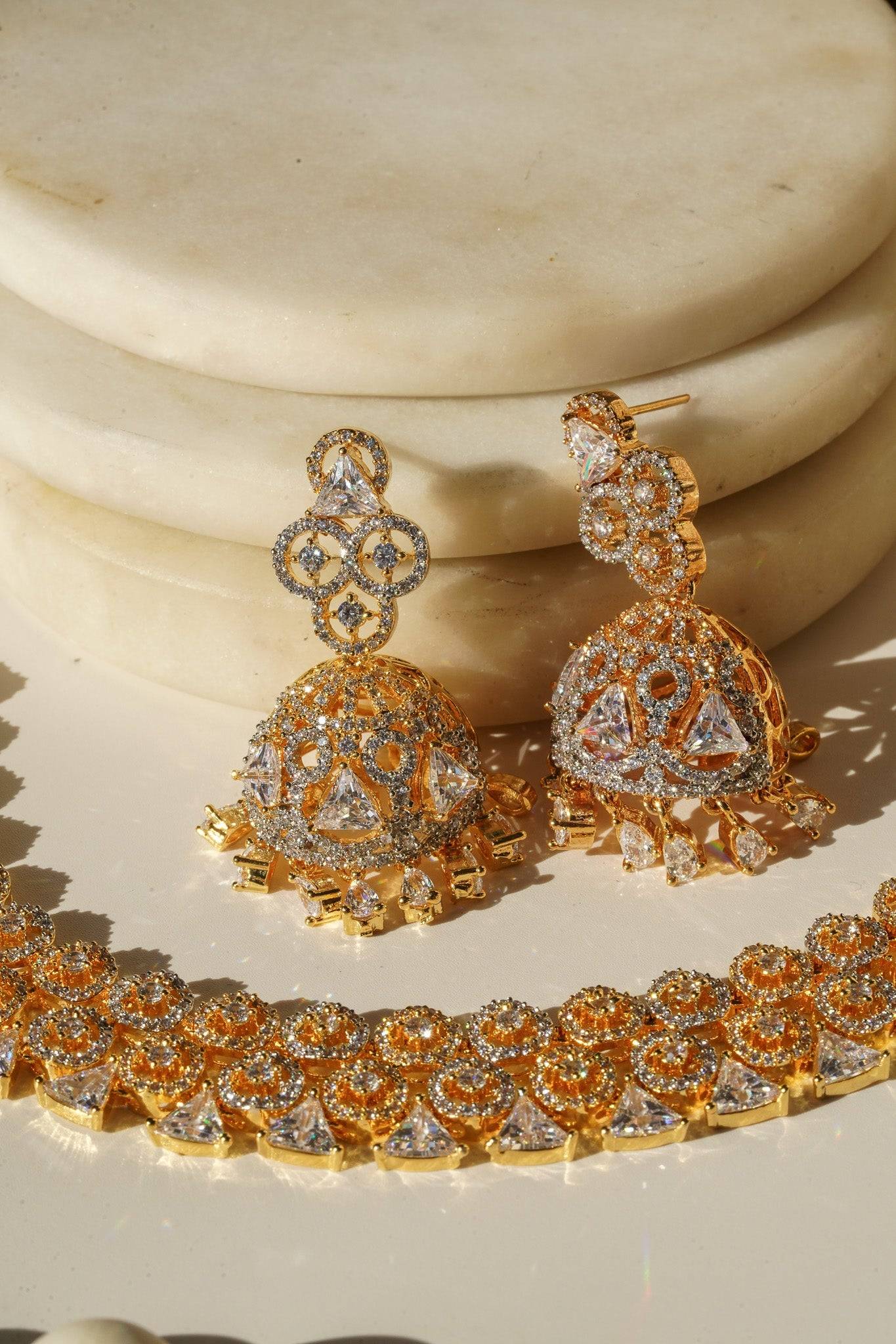 Zeba Necklace Set in Gold Plating with AD Diamante Accent Stones