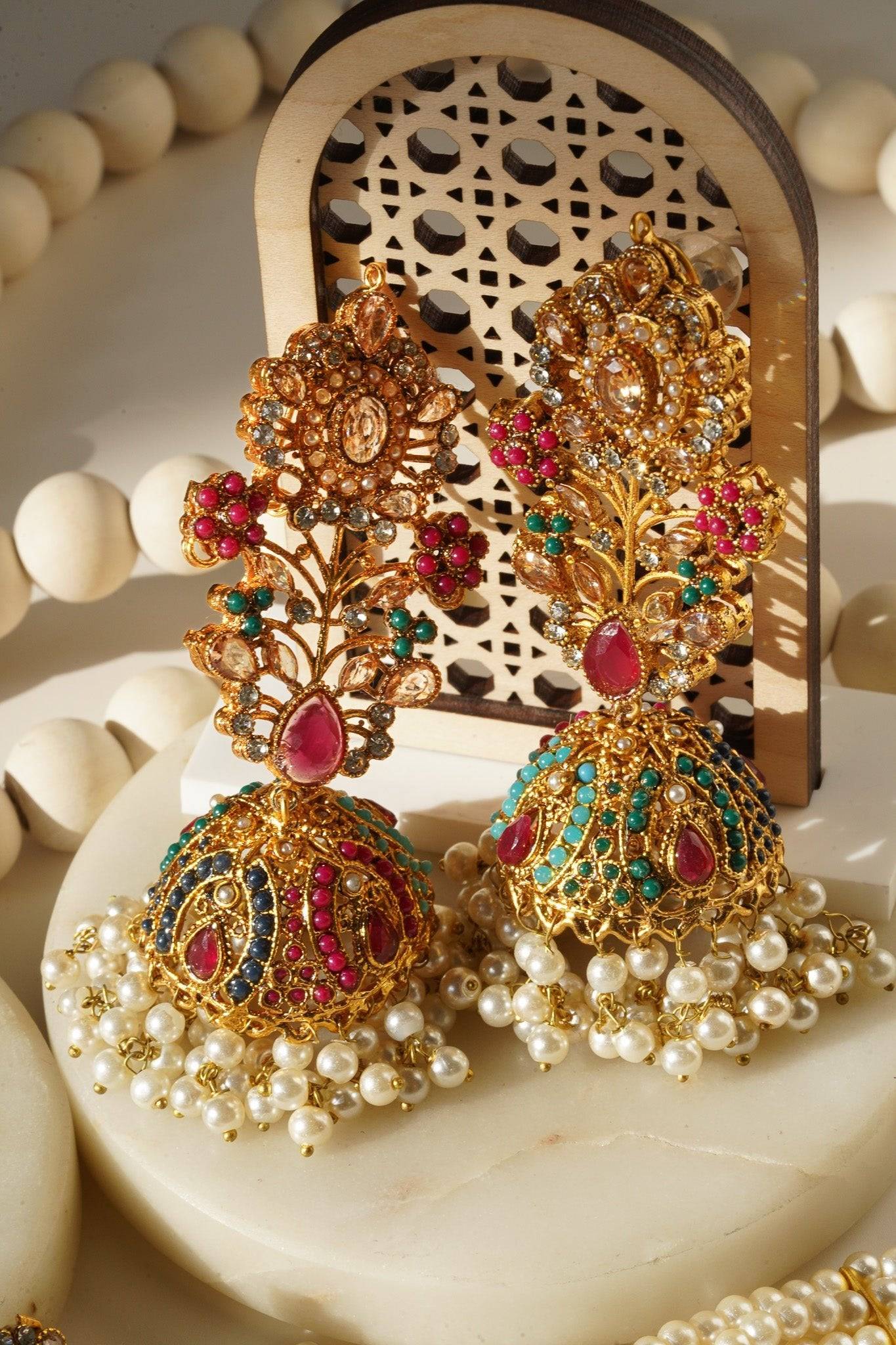 Zoya - Choker Necklace Set With Jhumka Earrings & Maang Tikka Choker Necklace Set from Inaury